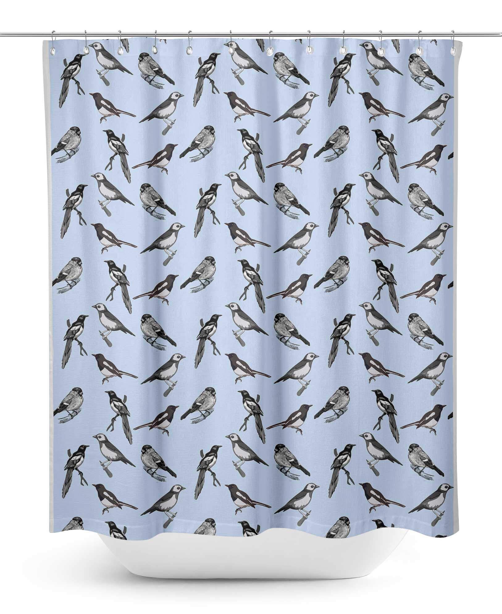 Blue Artistic Bird Bathroom Decor - Waterproof Shower Curtain 60 x 84 Inch - Perfect for Bathroom, Kitchen, Laundry Room & Outdoor Use