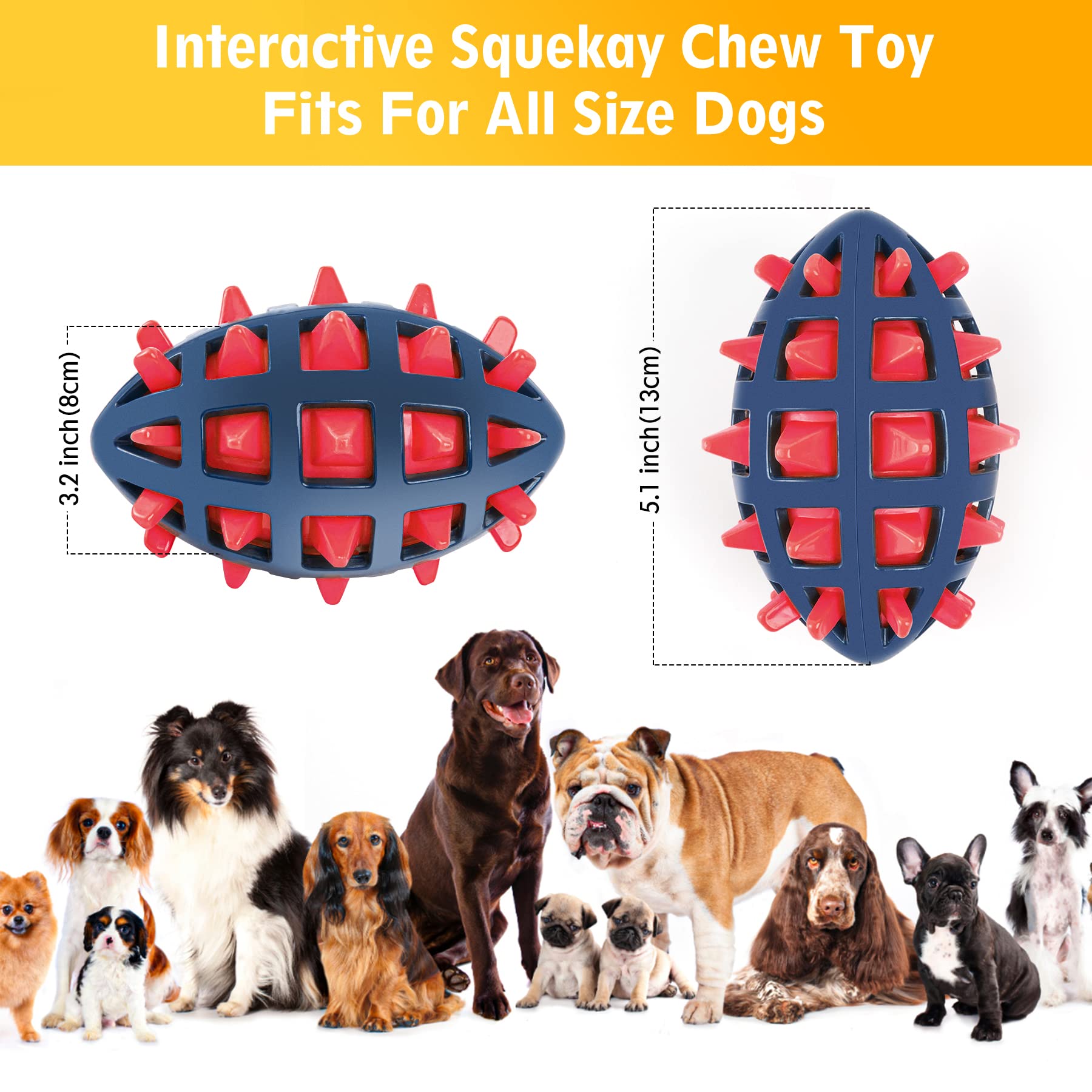 Durable Spiky Dog Toy Ball with Squeaker - Floating Chew & Fetch Toy for Interactive Play - Perfect for Indoor/Outdoor Training & Water Fun (Red)