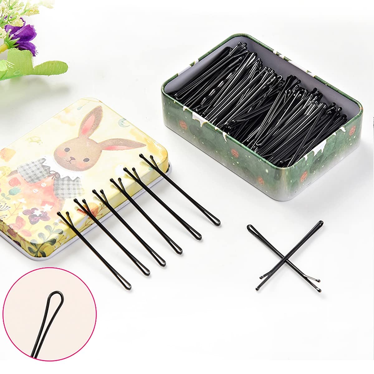 Wolpin Bobby Pins - 100-Piece Metal Hair Clips with Storage Box for Women & Girls - Hair Styling Accessories for Salon, Wedding, Party & Everyday Use (Black)