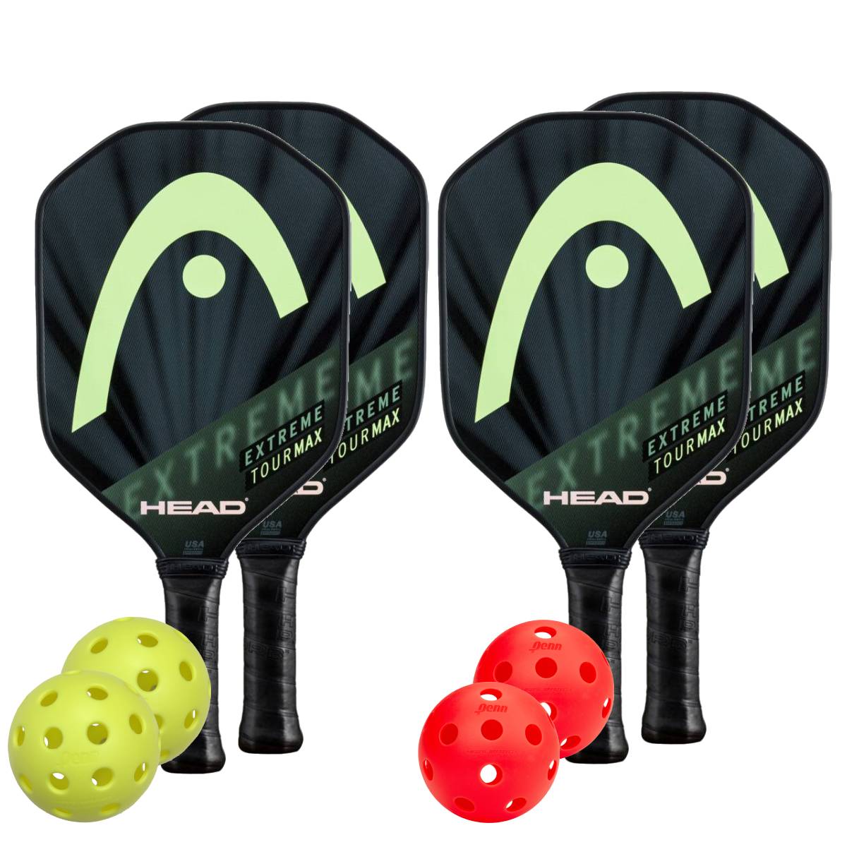 Head Extreme Tour MAX 4 Paddle Pickleball Set - Premium Carbon Fiber Pickleball Paddles with Cushion Grip - Perfect for Outdoor & Indoor Play, Tournaments & Recreational Games