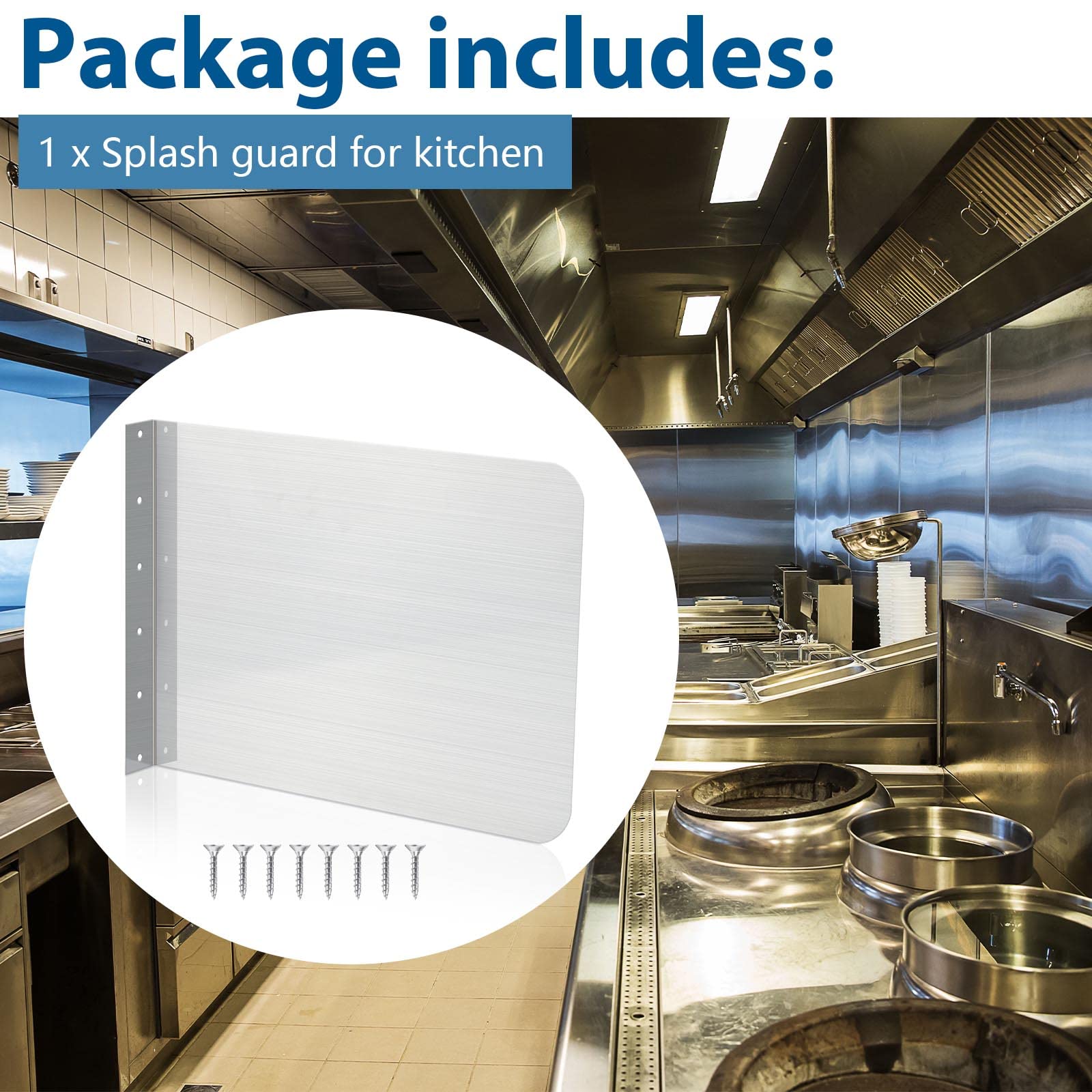 Amylove 20 x 12 Inch Stainless Steel Splash Guard - Wall Mount Kitchen & Bathroom Sink Protector with Screws - Splash Guard for Sink, Restaurant, and Home Use - Durable & Easy to Clean Splash Protector for Cooking & Washing Areas
