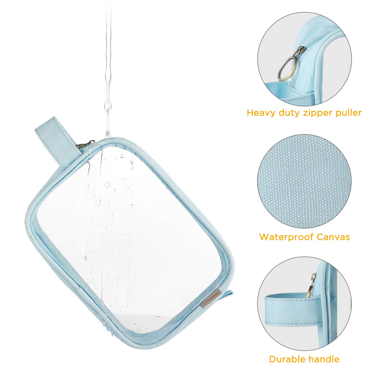 GAGAKU 2-Pack TSA Approved Clear Toiletry Bags for Travel - Waterproof Transparent Makeup Cosmetic Organizer with Handle Strap (Light Blue) | Perfect for Airports, Carry-On Luggage & Shower Essentials
