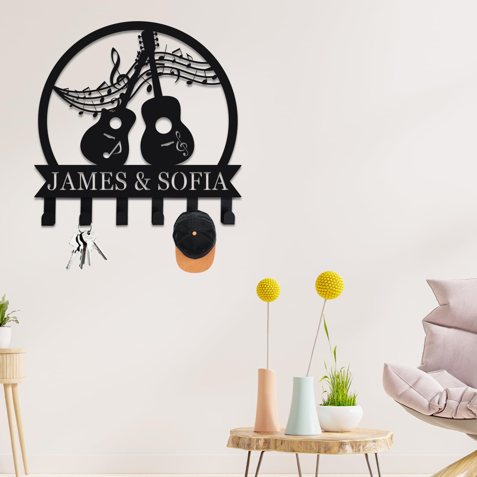 Custom Metal Guitar Key Holder Wall Mount - Personalized Wall Decor Key Organizer for Home, Office & Music Room