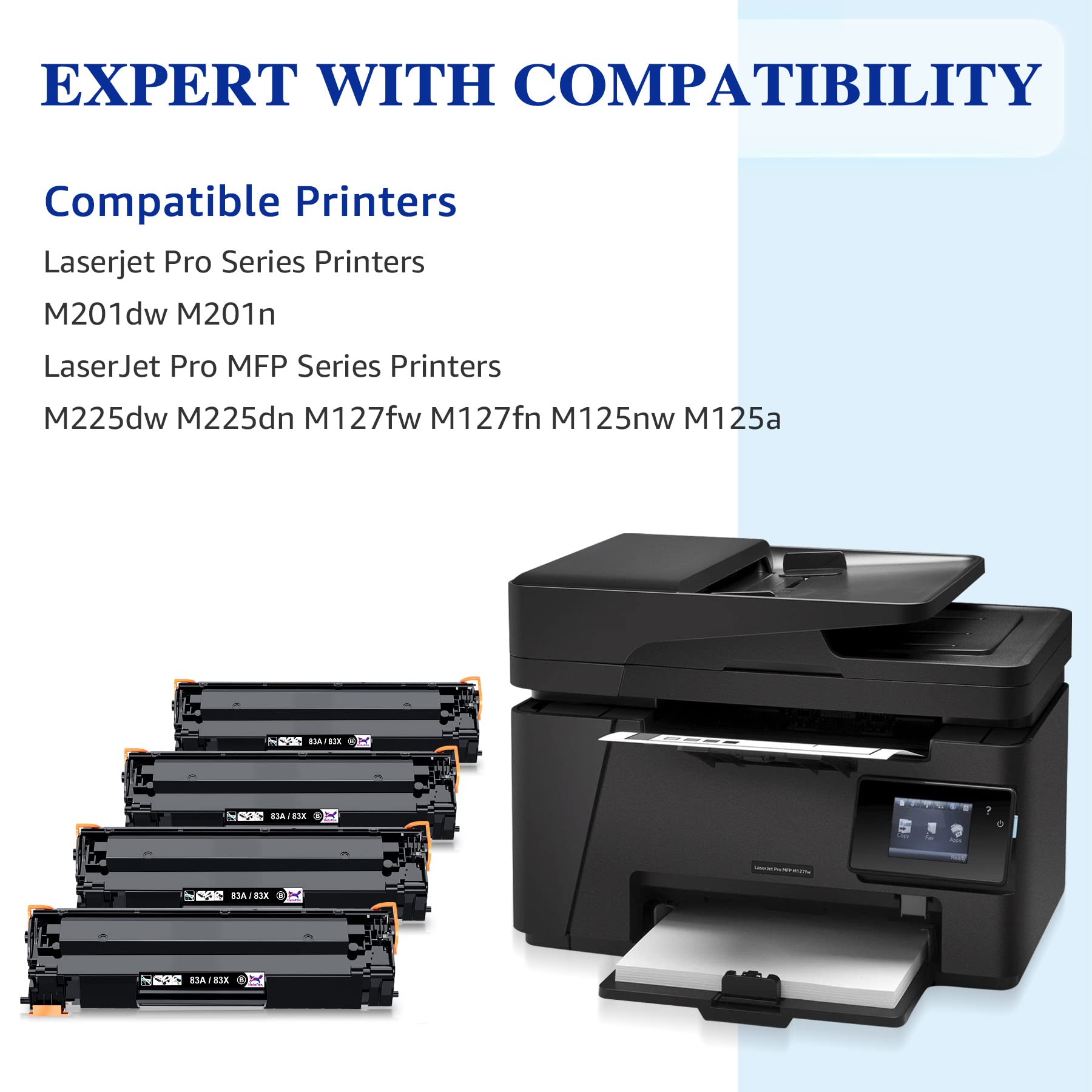 HaloFox Compatible Toner Cartridge Replacement for HP CF283A 83A - 4-Pack Black - Works with HP Laserjet Pro MFP M125nw M201dw M225dw M201n M125a M127fn M127fw - Perfect for Home Office & Small Business Printing Needs