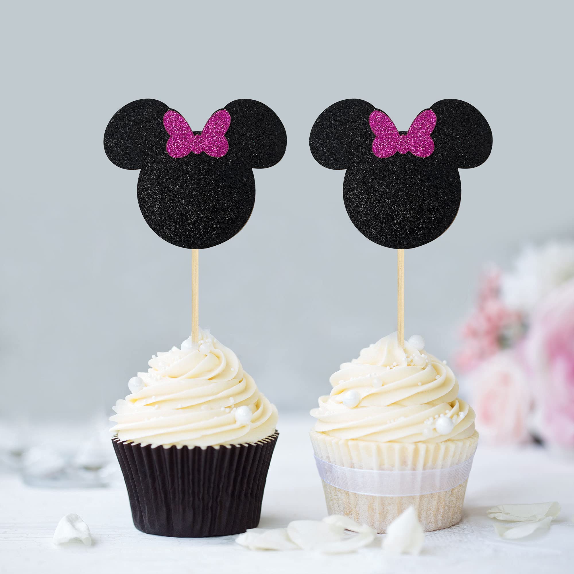Purple Glitter Mouse Cupcake Toppers - 36 Pack for Baby Showers & Birthdays