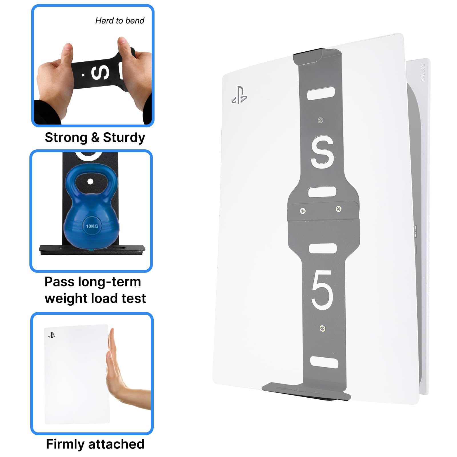 PS5 Wall Mount Bracket - Vertical Stand Holder for PlayStation 5 (Disc & Digital Edition) - Space Saving Gaming Accessory for Bedroom, Living Room & Game Room Setup