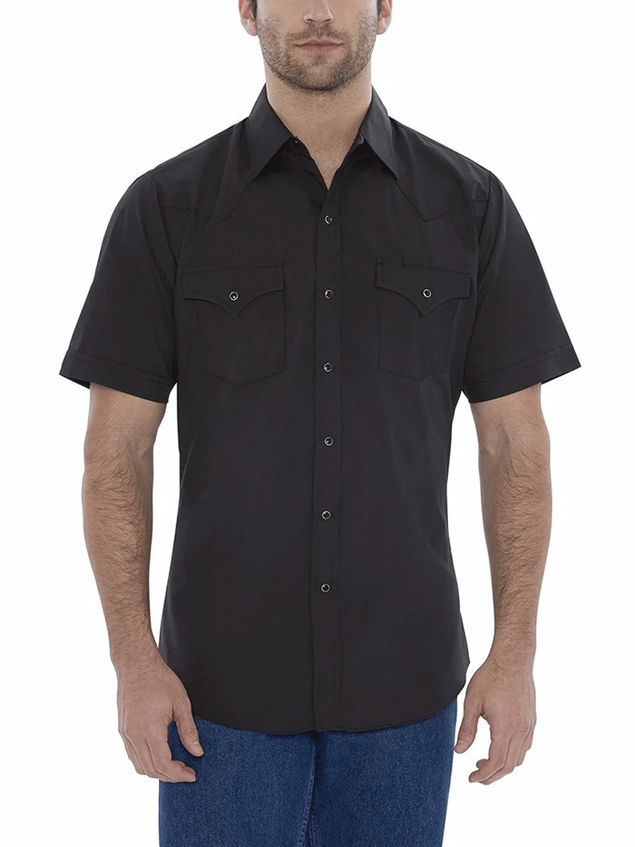 Ely Cattleman 15201605 89 Men's Short Sleeve Solid Western Shirt - Black - Perfect for Rodeo, Country Music Festivals & Casual Western Wear