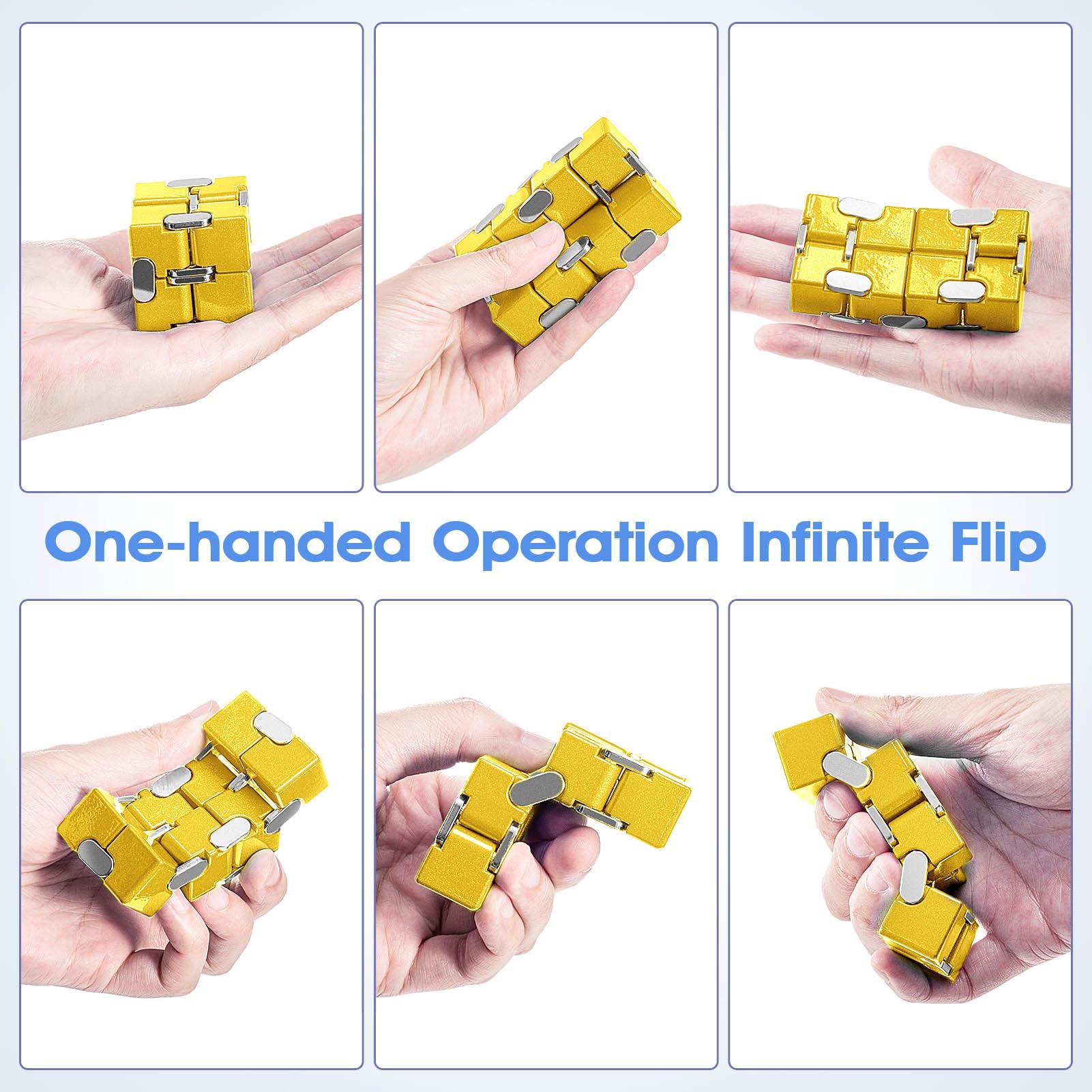 Metal Infinity Cube Fidget Toy - Punk Style Zinc Alloy Stress Relief Desk Gadget for Adults with Durable Case | Anxiety Relief, Office Focus Tool & Cool Gift for Gamers (Yellow)