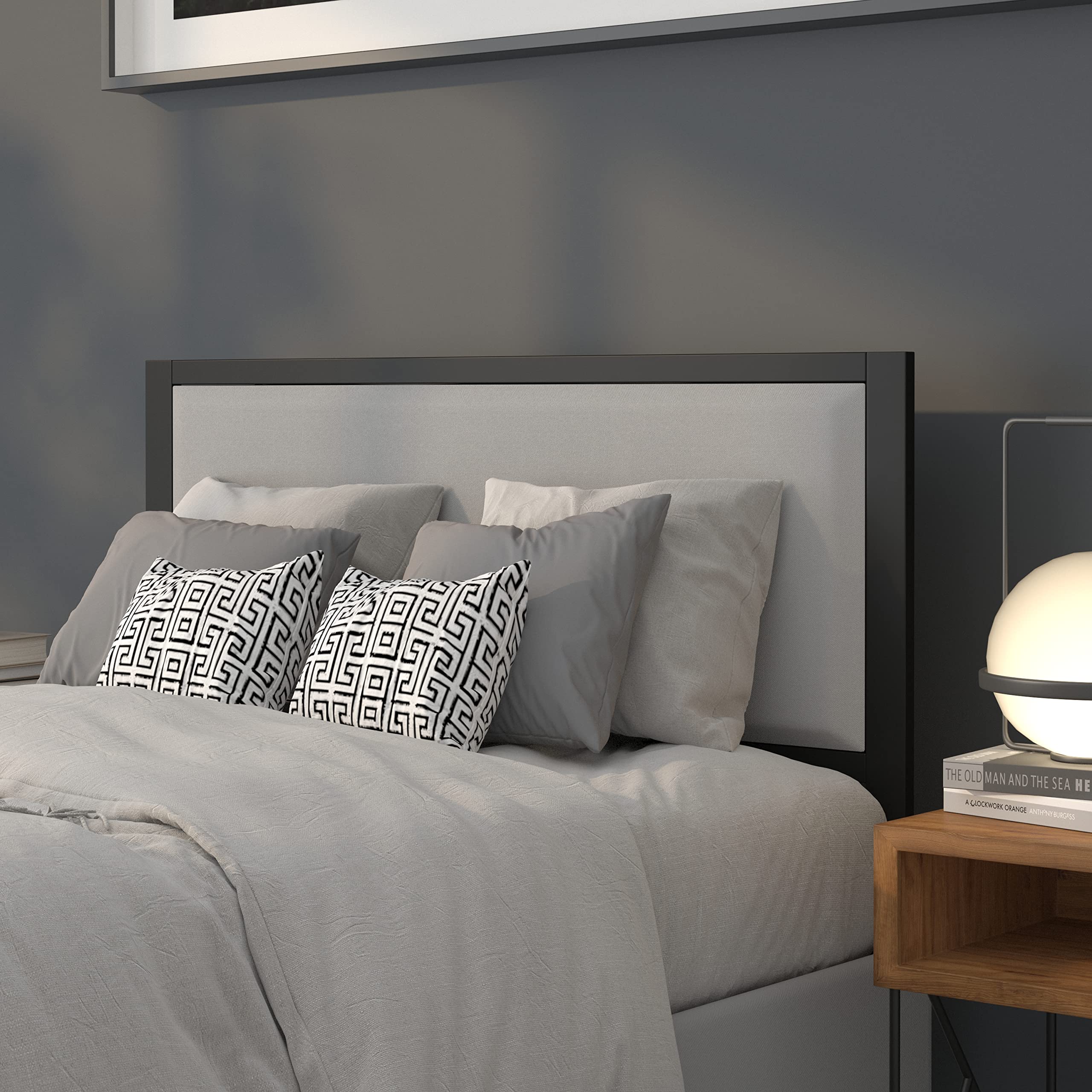 Flash Furniture Melbourne Metal Upholstered Full Size Headboard - Light Gray Fabric Upholstery for Bedroom Decor & Modern Home Styling