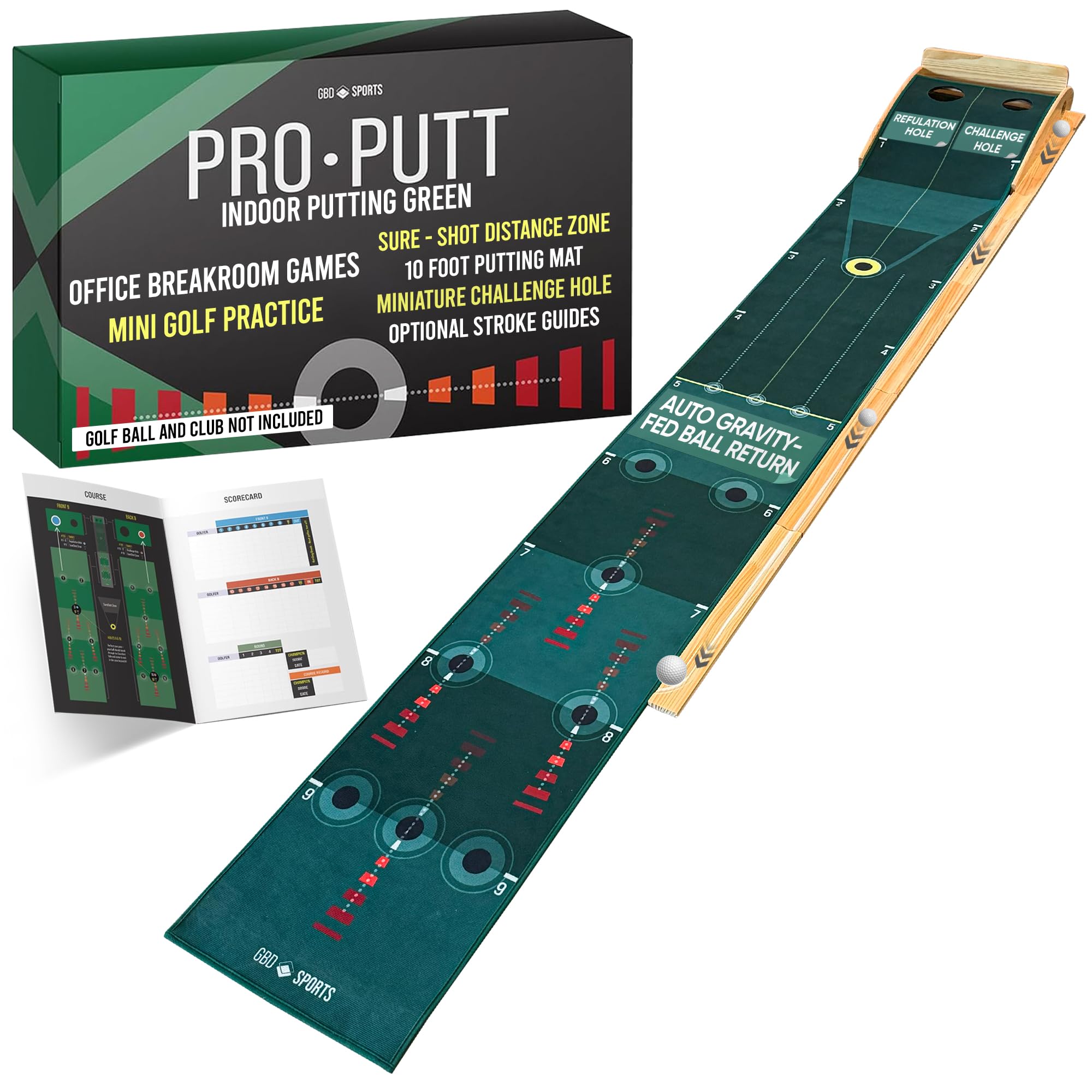 10ft Pro Putt Indoor Golf Putting Green Mat - Perfect Golf Training Accessories for Men & Dad | Ideal Christmas Gift for Golf Enthusiasts | Practice Putting at Home, Office or Man Cave