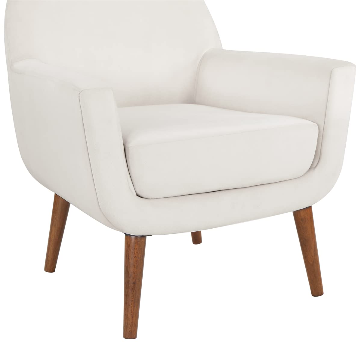 TRIPLE TREE Velvet Accent Chair - High Back Armchair with Solid Wood Legs & Removable Cushion | Mid-Century Modern Vanity Chair for Bedroom, Living Room & Office | Soft White Upholstered Seating with Armrests