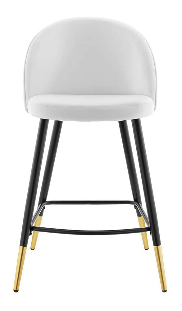 Modway Cordial Performance Velvet Dining Counter Stools Set of 2 - White Velvet Bar Stools for Kitchen Island, Breakfast Nook & Modern Home Decor