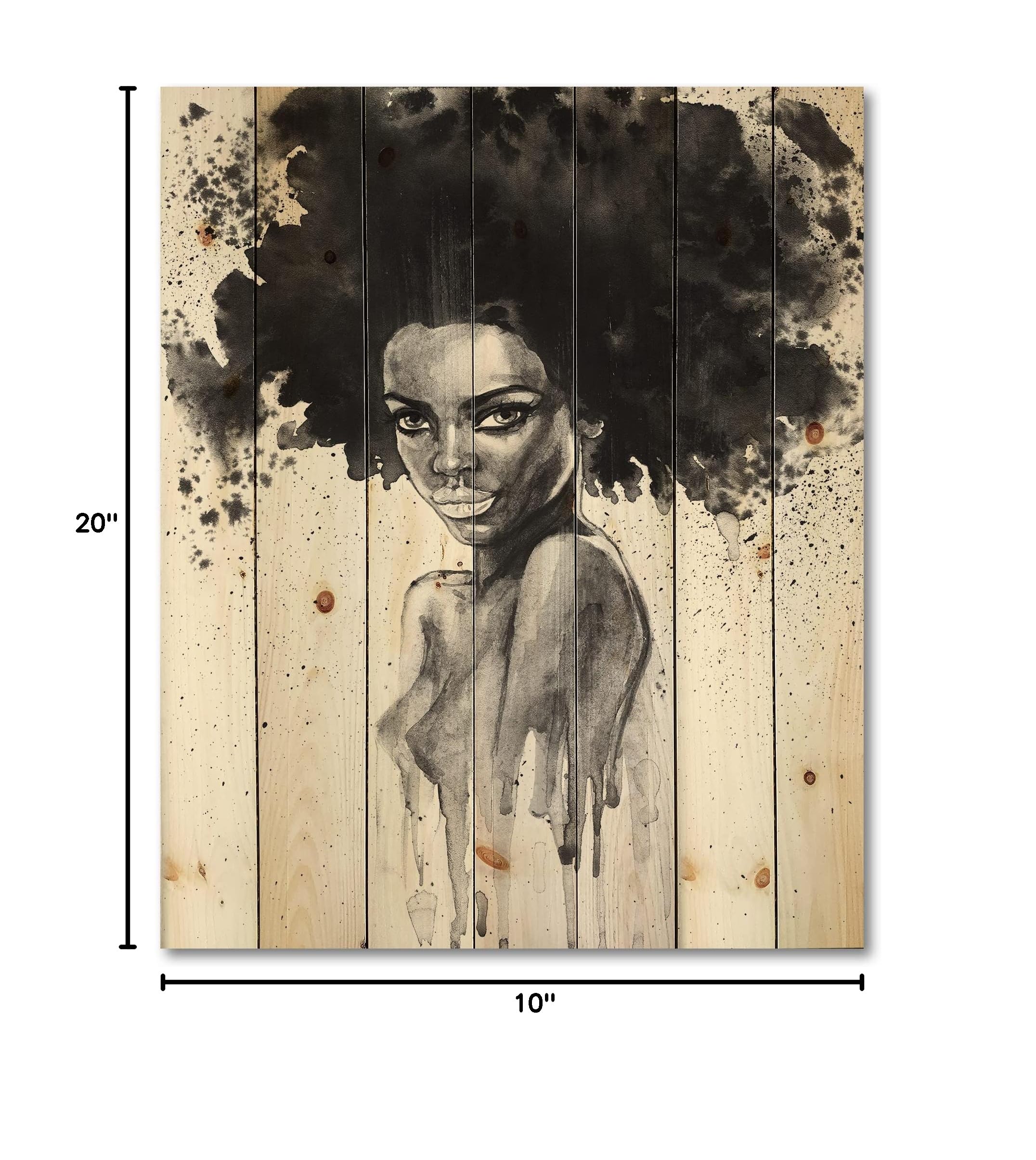 Modern Black Wood Wall Art - African American Woman Portrait for Home Decor