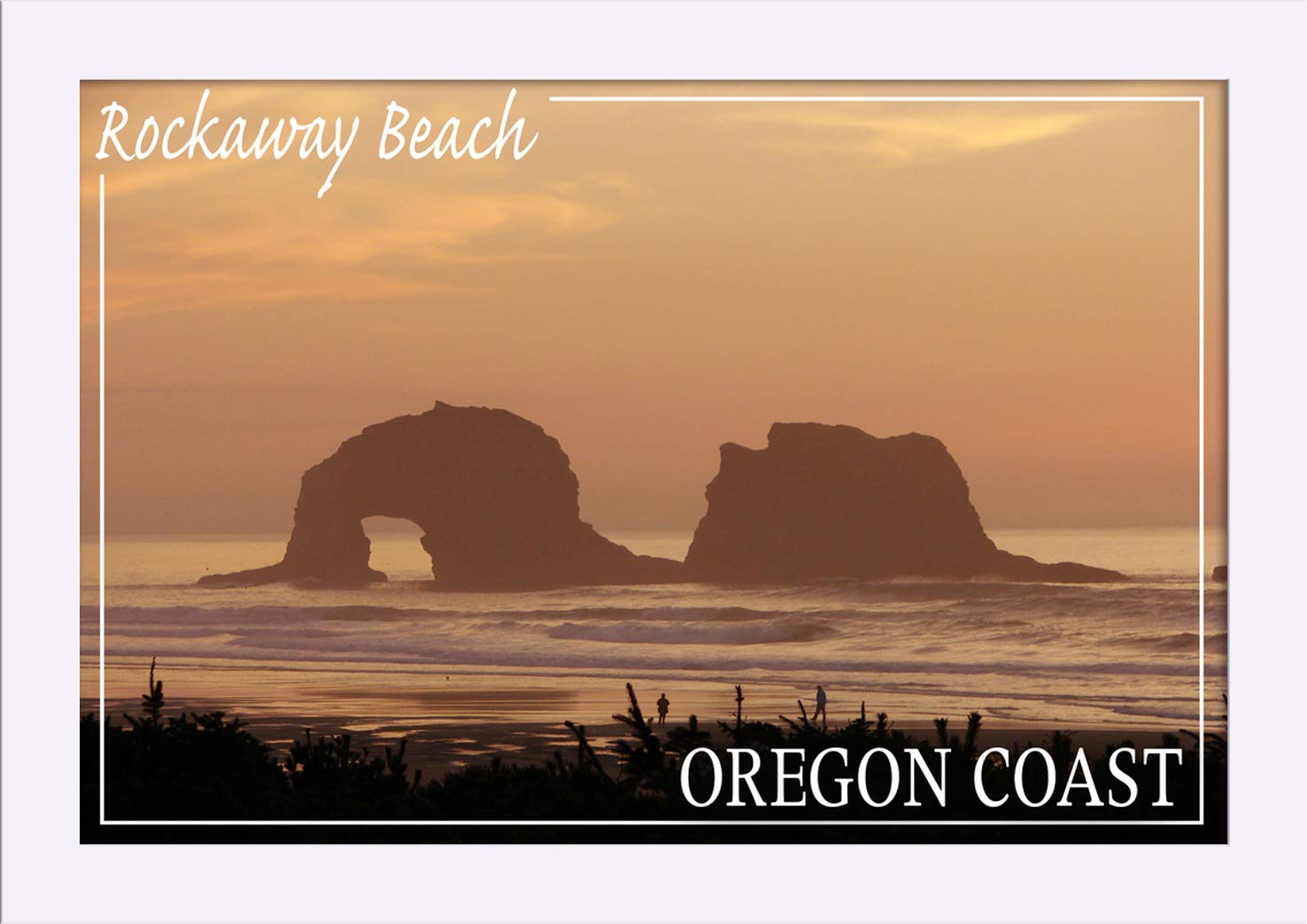 Rockaway Beach Oregon Twilight Fine Art Print - 12x18 Giclee on Recycled Wood Frame in White - Coastal Wall Decor for Living Room, Bedroom & Office