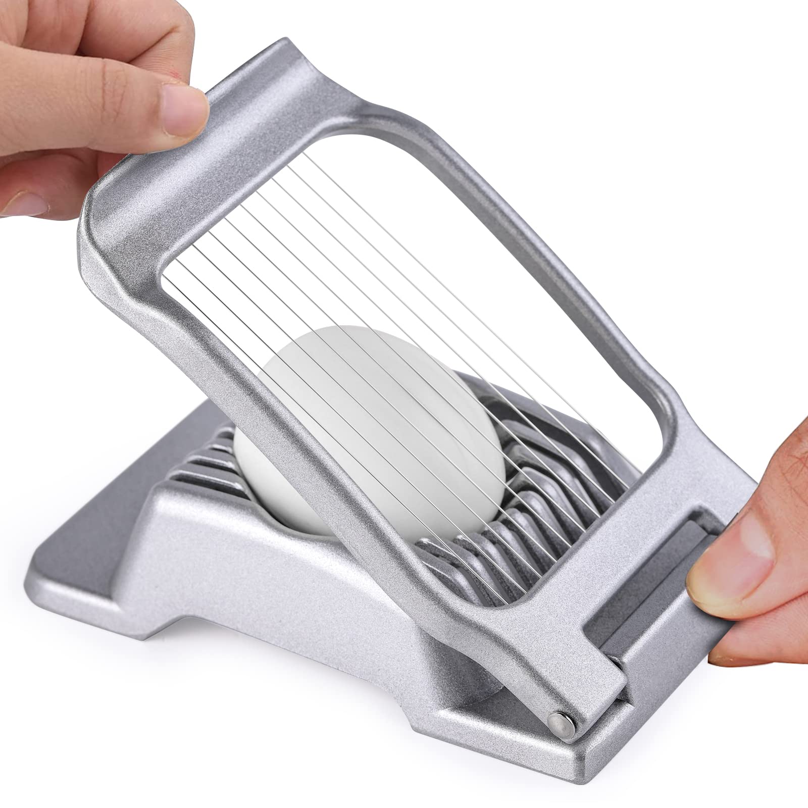 Premium 304 Stainless Steel Egg Slicer - Heavy Duty Wire Egg Cutter for Hard Boiled Eggs, Fruits & Vegetables - Perfect for Salads, Meal Prep & Kitchen Use