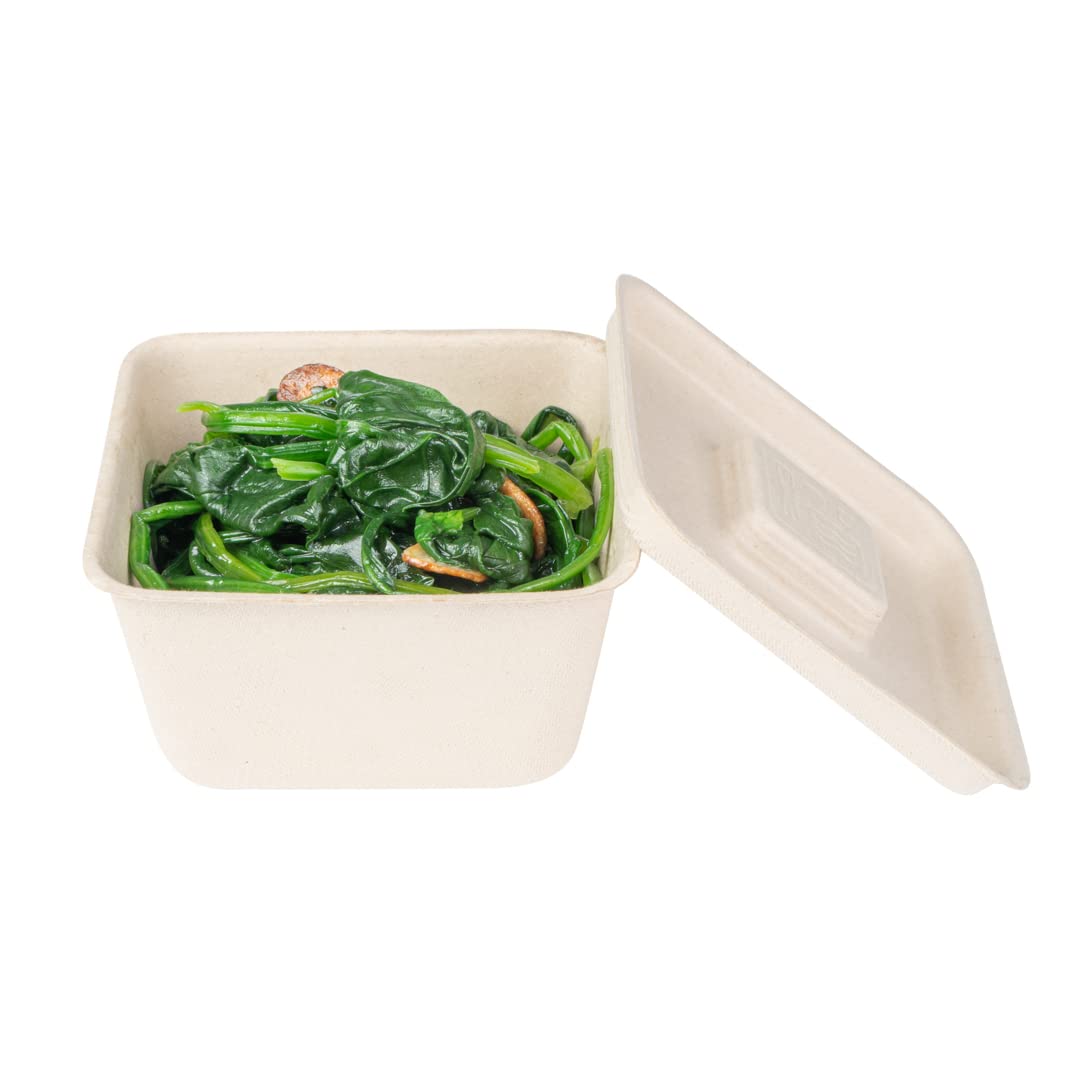 Eco-Friendly 9-OZ Bagasse Bowl Lids - 100 Count Square Disposable Pulp Tek Lids for Sugarcane Fiber Bowls | Biodegradable & Compostable | Perfect for Restaurants, Catering & Takeout Meals