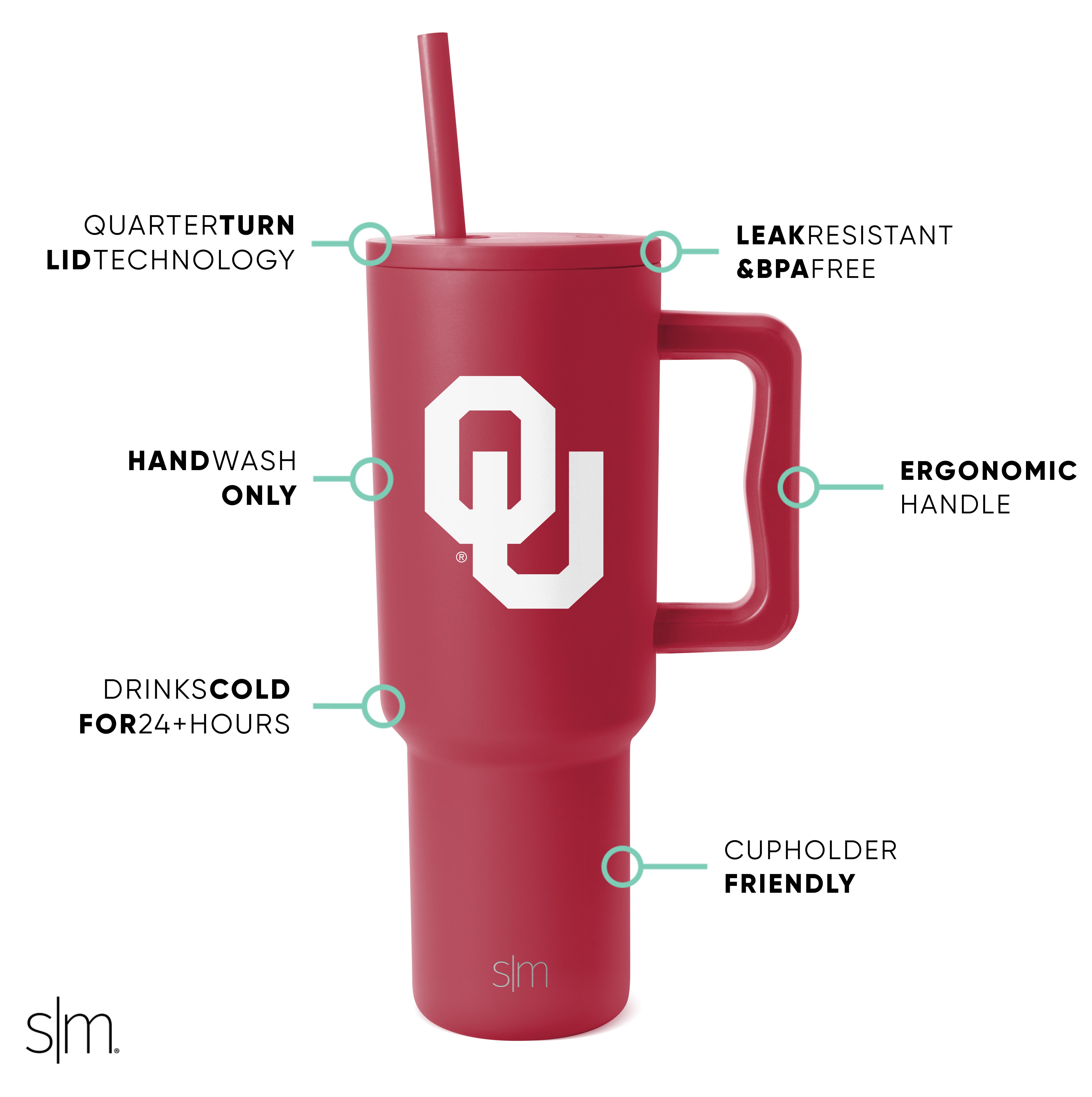Collegiate Trek Tumbler 20oz Stainless Steel Vacuum Insulated Water Bottle - Leakproof Travel Mug for Coffee & Tea - Perfect for Hiking, Camping & College Campus Life