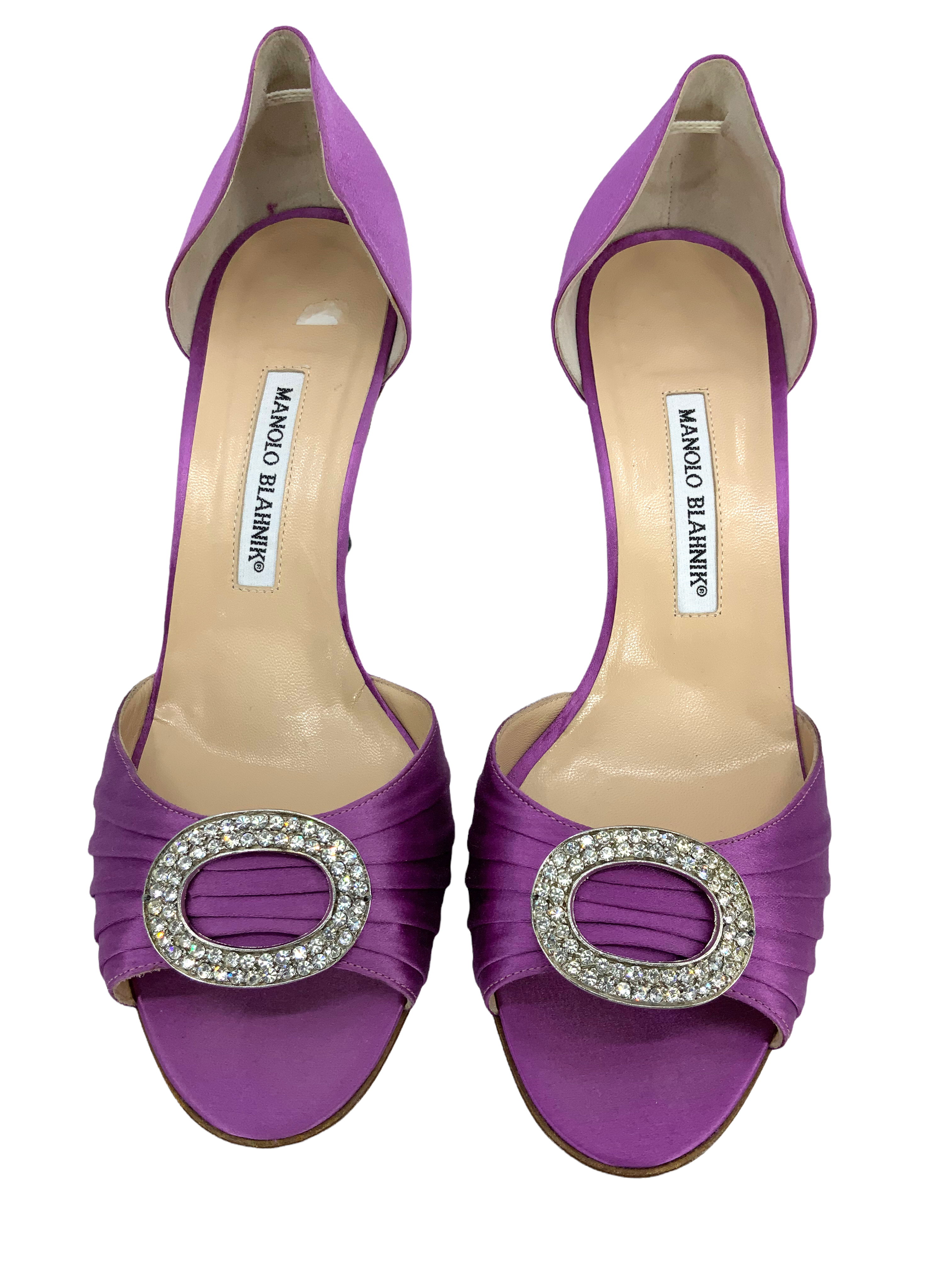 Manolo Blahnik Sedaraby Embellished Satin d'Orsay Pumps Women's Size 10.5 - Luxury Evening Heels for Weddings, Parties & Special Occasions