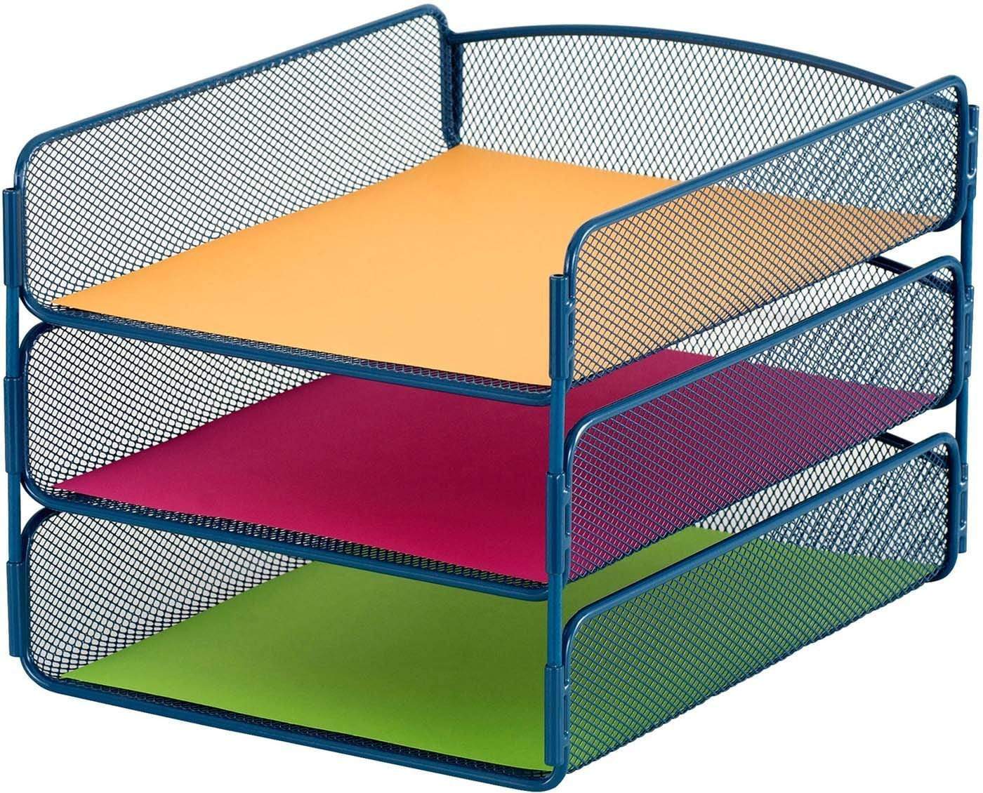 Onyx™ Triple Tray Mesh Desk Organizer - Office Supplies for Pens, Paper Clips & Staples | Perfect for Home Office, School & Workspace Organization