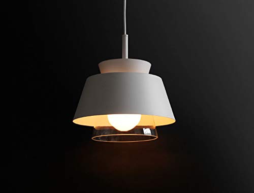 Plug-in Hanging Swag Lamp with 15ft Cord & UL Dimmer Switch - No Wiring Needed Macaron White Iron Pendant Light with Glass Handle (Bulbs Not Included) | Perfect for Dining Room, Bedroom, or Kitchen Decor | Nordic Style Lighting Fixture