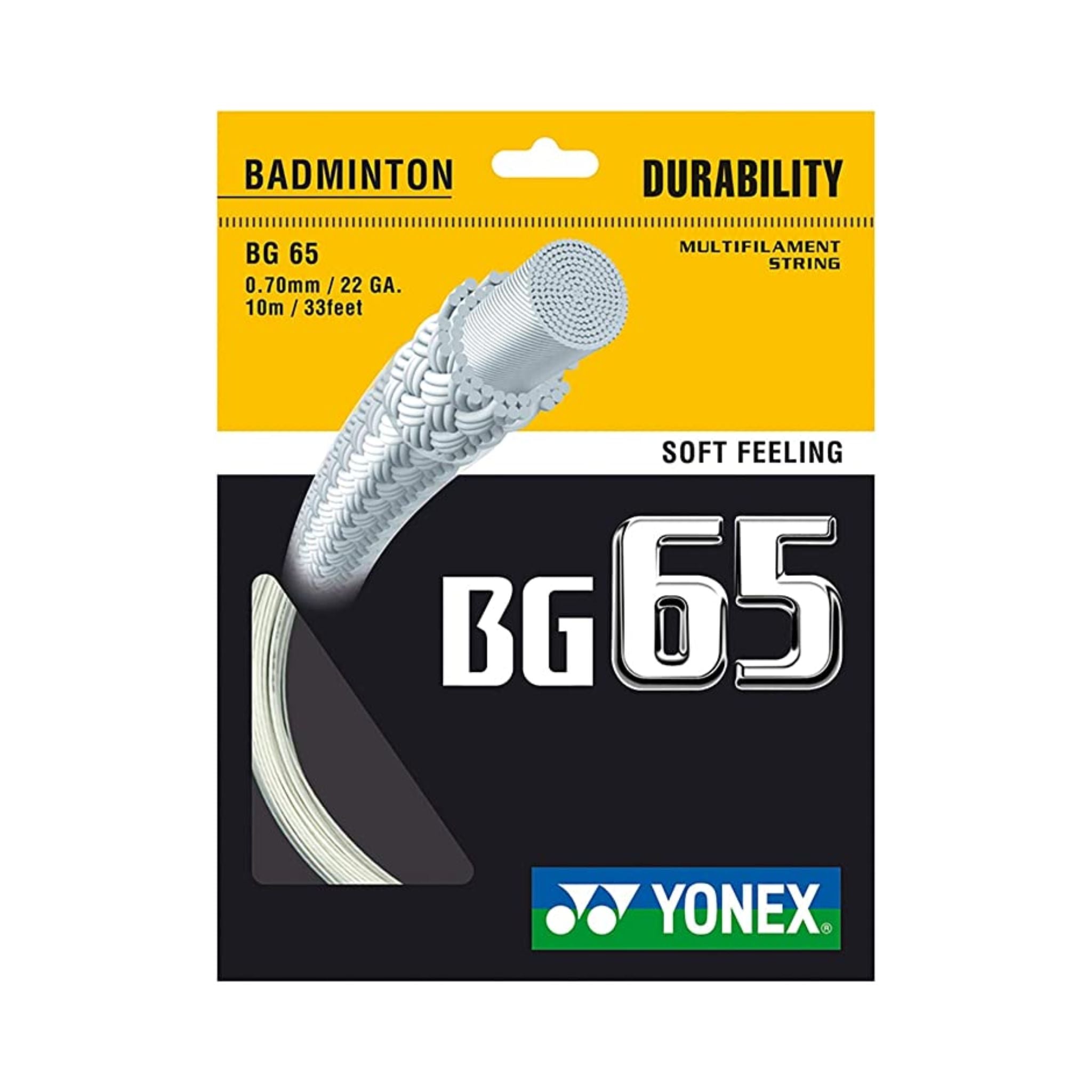 Yonex BG 65 Badminton String - High Performance Synthetic Gut for Power & Control - Perfect for Tournament Play & Training Sessions