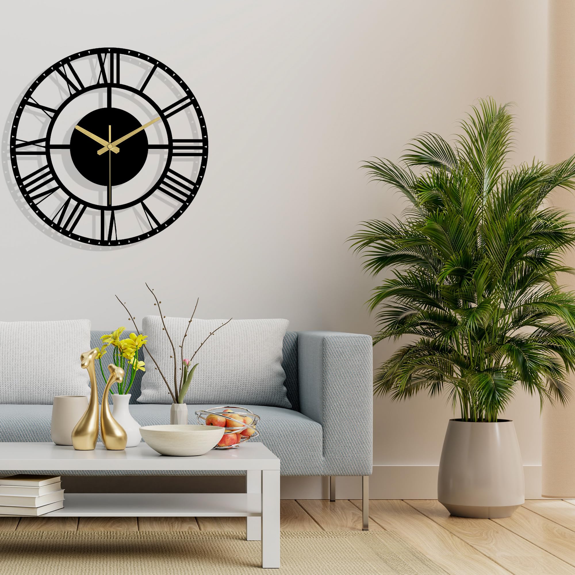 Homelife Modern Silent Wall Clock - 24 Inch Black Metal Decorative Clock for Living Room, Bedroom, Kitchen & Office - Noiseless Non-Ticking Design - Perfect for Home Decor, Workspace & Gift Giving