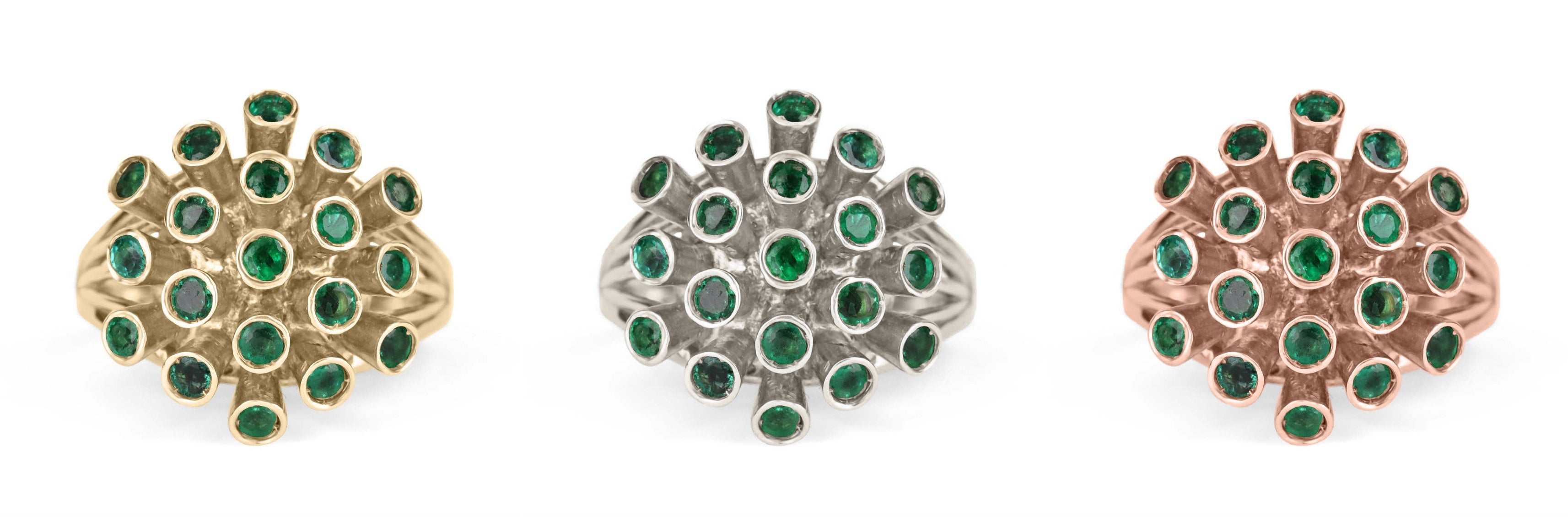1.90 TCW Colombian Round Emerald Cluster Ring in 14K Gold - Elegant Jewelry for Weddings, Anniversaries & Special Occasions
