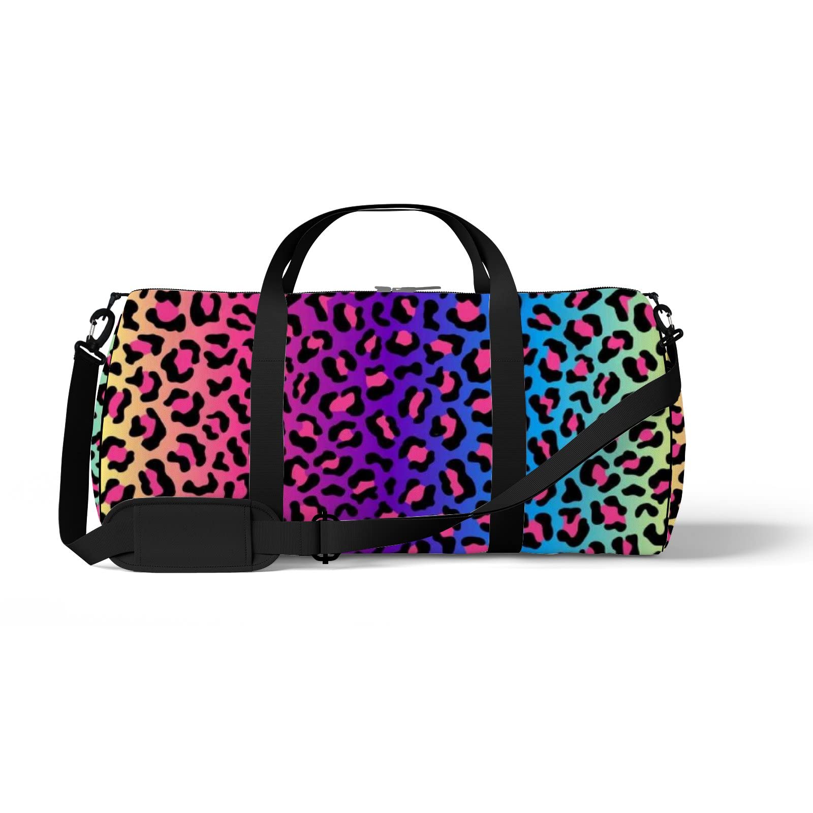 Vintage Abstract Leopard Rainbow Pattern Waterproof Gym Tote Bag with Shoulder Strap & Zipper Pockets - Unisex Sports Bag for Men and Women - Perfect for Gym, Travel, Work, and Daily Storage Needs