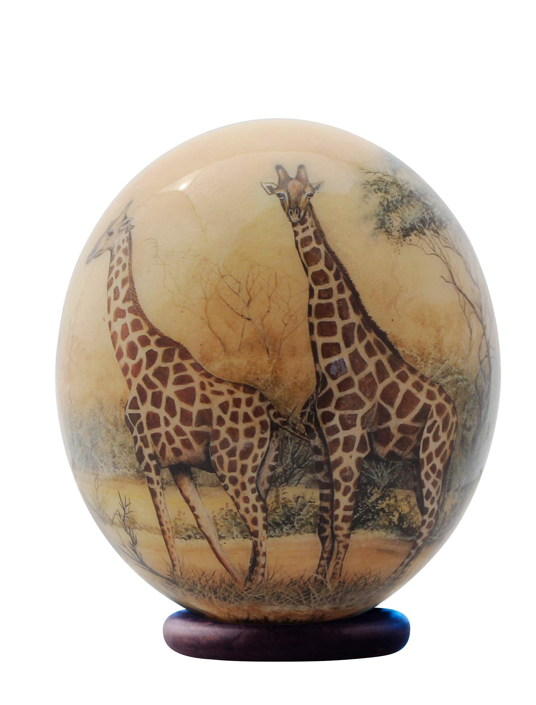 Handmade Decoupage Giraffe Design Ostrich Egg - Perfect for Home Decor, Gift Giving, and DIY Craft Projects