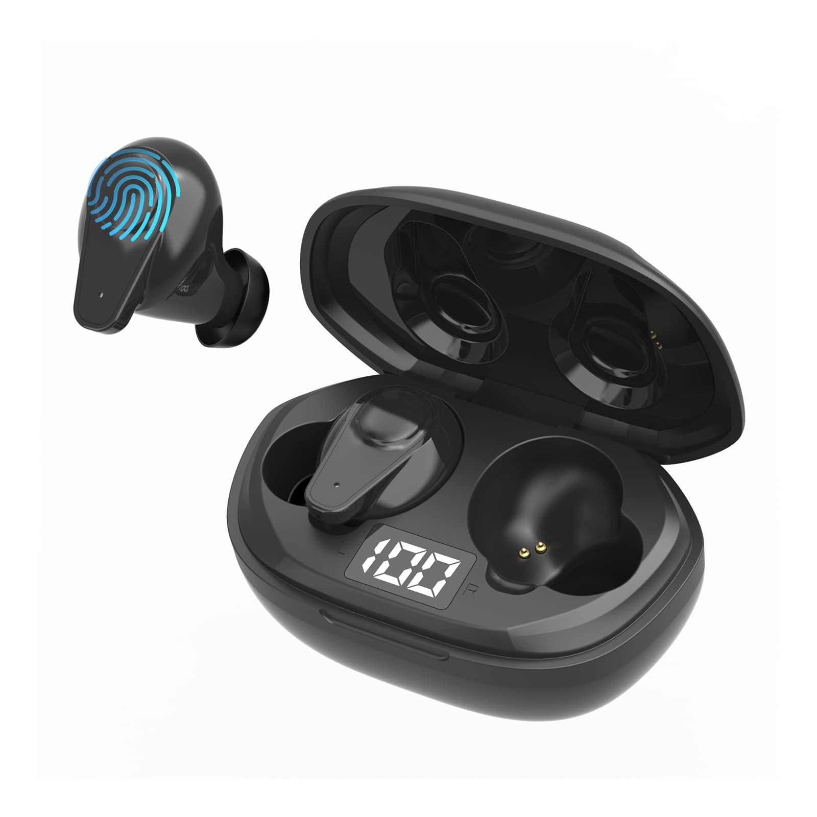 Wireless Bluetooth 5.2 Earbuds with Touch Control, Built-in Mic & Wireless Charging Case - Compatible with iPhone & Android (Black) - Perfect for Gym, Running, Travel & Work Calls