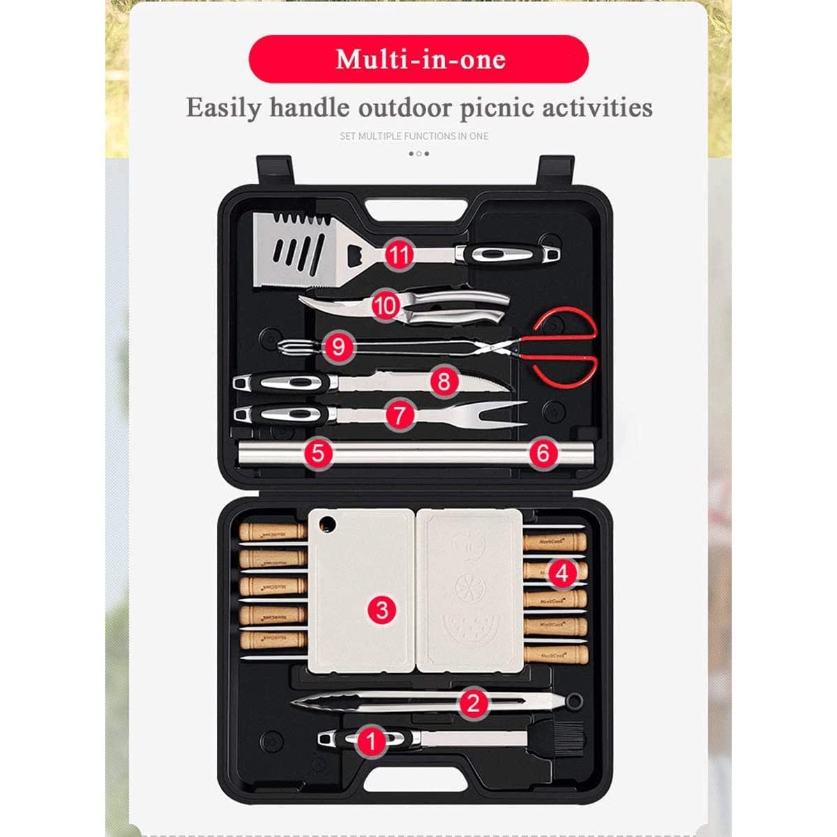 29-Piece 304 Stainless Steel BBQ Grill Accessories Set - Tongs, Forks, Brush & Utensils for Outdoor Grilling, Backyard Barbecue & Camping Cookouts