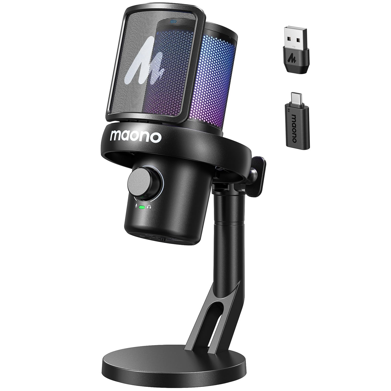 MAONO DM40-Black USB Wireless Microphone for PC & Laptop - AI Voice Changer, 3-Level Noise Cancellation, Custom EQ & Gain Control - Perfect for Gaming Streaming, Podcasting & Voice Recording (Ideal for Twitch, YouTube & Discord)