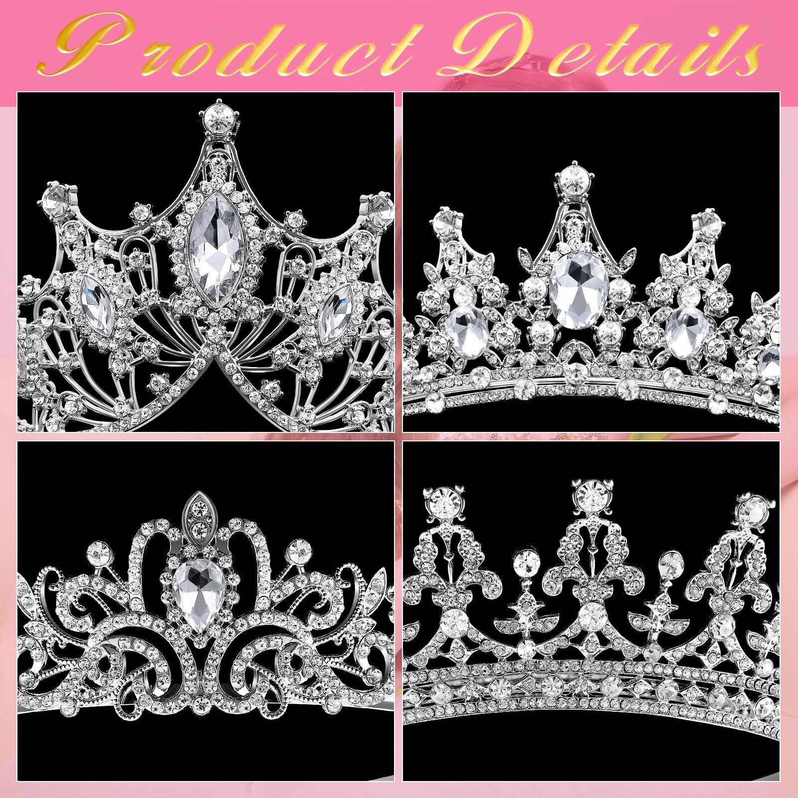 4 Pack Silver Queen Crowns for Women - Rhinestone Pageant Tiara Headband with Combs for Princess, Birthday, Cosplay, Wedding & Special Events - Elegant Party Accessories for Brides, Pageants & Costumes