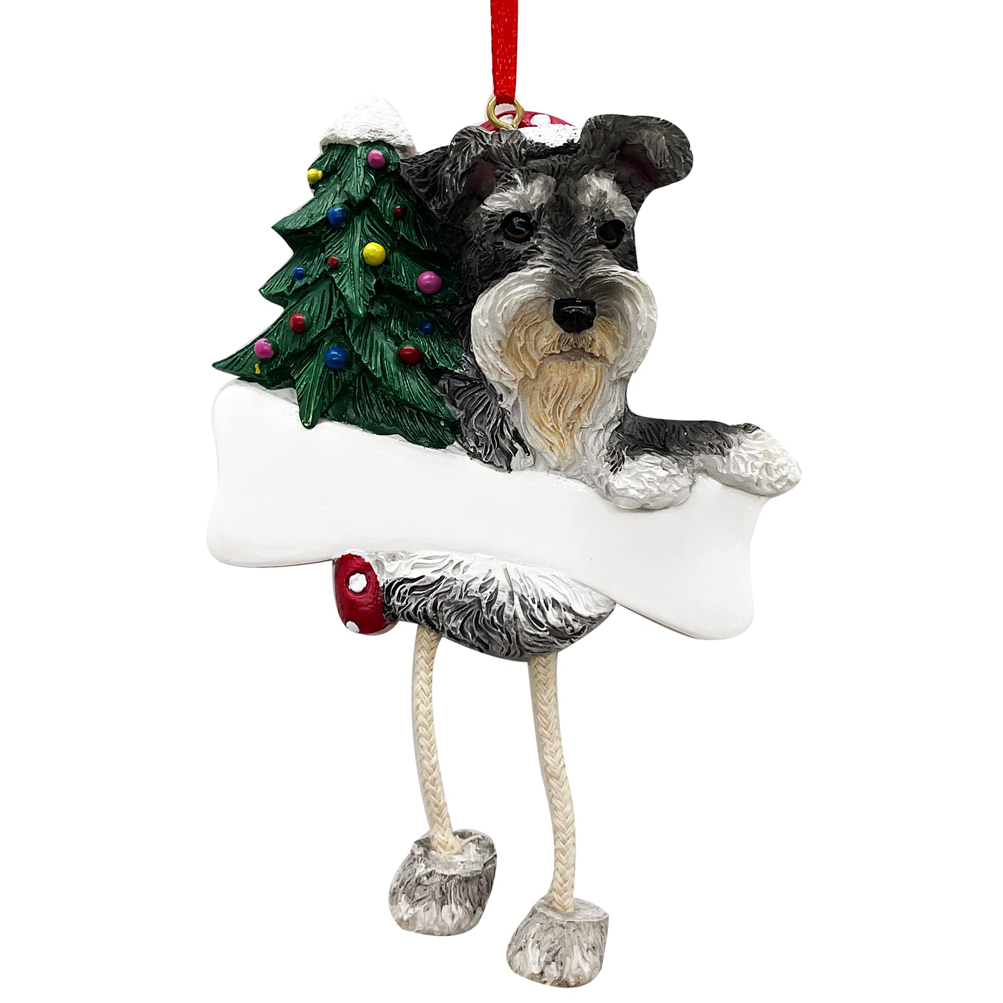 Hand-Painted Gray and White Schnauzer Christmas Ornament with Dangling Legs - Personalized Pet Gift for Dog Lovers - Perfect for Holiday Tree Decor, Gift Exchange & Schnauzer-Themed Party Decorations