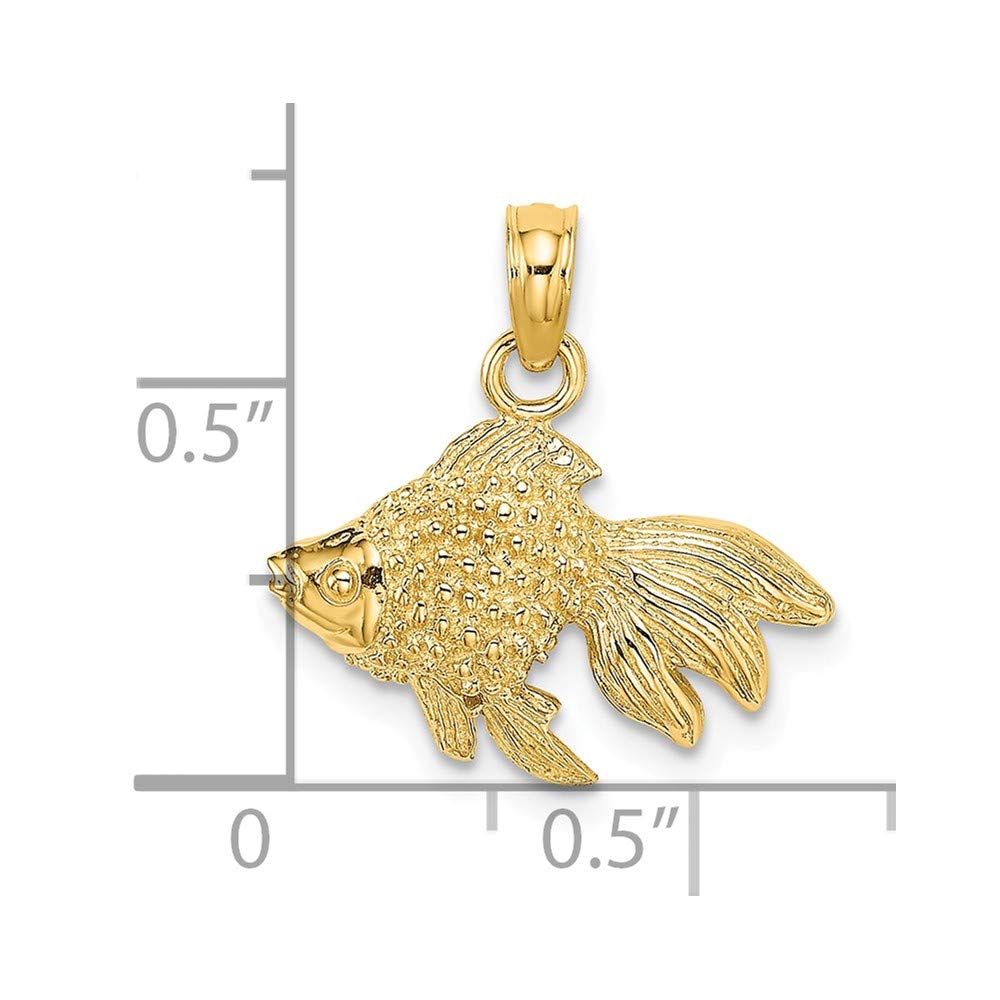 14K Yellow Gold Fish Pendant - 2D Textured Long Fin Koi Jewelry (0.36 x 0.69 Inch) - Perfect for Gifts, Birthdays & Everyday Elegance