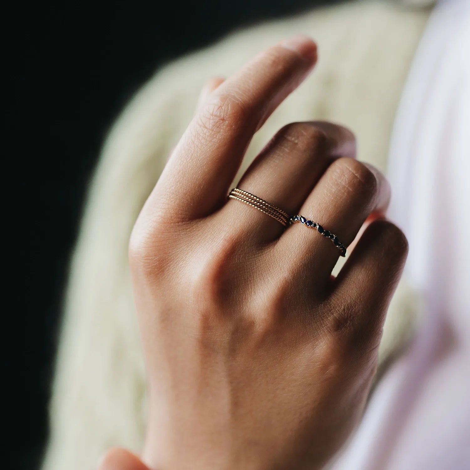 14K Yellow Gold Reverie Band with Blue Sapphire - Elegant Stackable Ring for Women, Perfect for Weddings, Anniversaries & Everyday Wear