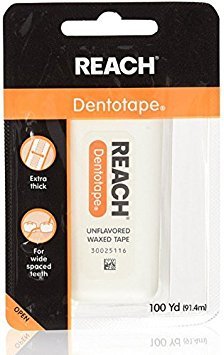 Reach Dentotape Waxed Dental Floss - Extra Wide Cleaning Surface for Large Gaps Between Teeth, Unflavored, 100 Yards (Pack of 6) | Gentle Oral Care for Braces, Bridges & Dental Work | Fresh Breath & Plaque Removal