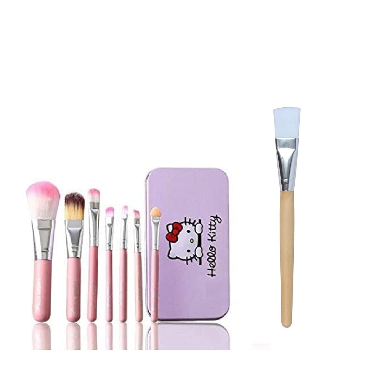 KTABRIZ 7-Piece Pink Makeup Brush Set with Storage Box & Bonus Face Pack Brush (8 Total) - Professional Cosmetic Brushes for Foundation, Blending, Contouring - Perfect for Travel & Home Makeup Kits