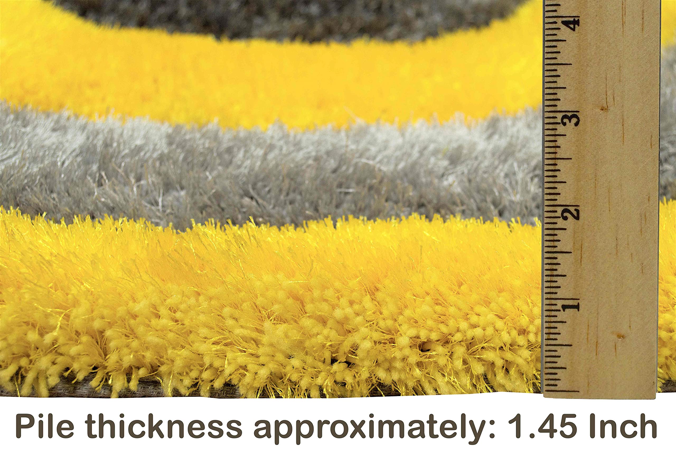 5x7 Yellow Shag Rug - Modern Swirls Pattern Hand Carved Shaggy Area Rug in Yellow/Gray/Black for Living Room, Bedroom & Dorm Decor | Soft Plush Floor Carpet for Cozy Home, Office & Nursery