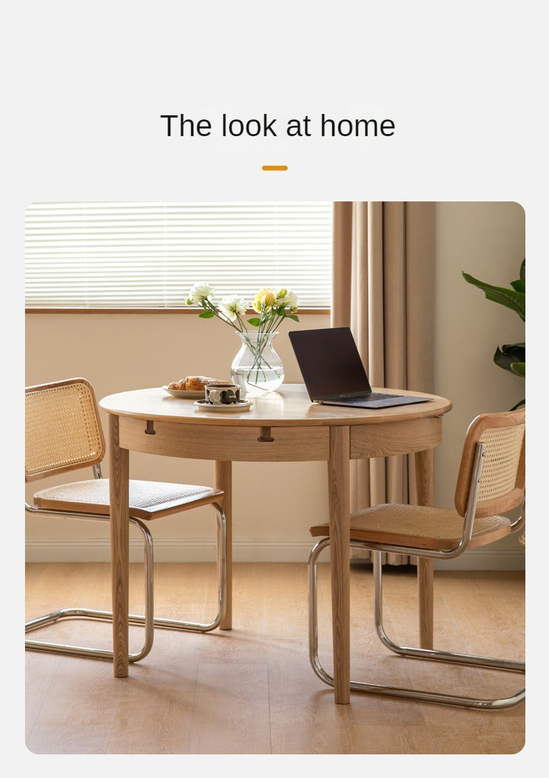 Solid Oak & Ash Wood Extendable Round Dining Table - Expandable for 4 to 8 People - Perfect for Small Spaces, Family Dinners & Entertaining Guests