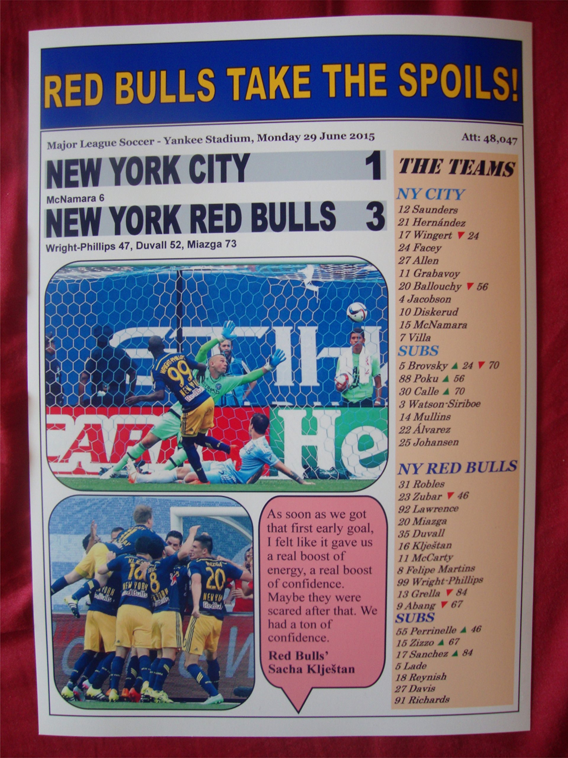 New York Red Bulls 2015 MLS Champions Souvenir Print - NYC Soccer Memorabilia & Fan Gift - Perfect for Home Decor, Sports Bars, and Soccer Fan Collections