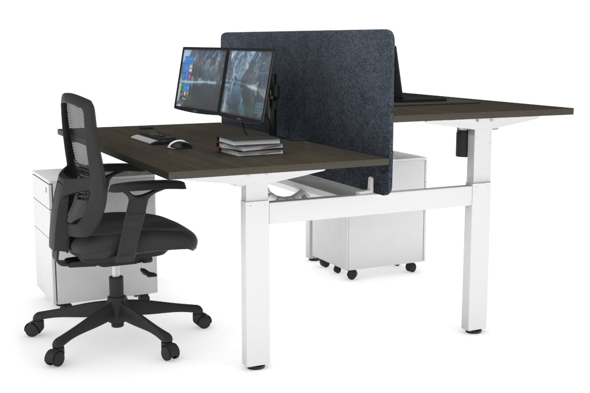 Adjustable Height 2-Person H Bench Workstation - White Frame (1200L x 800W) with Cable Management | Perfect for Office, Home Workspace & Collaborative Environments