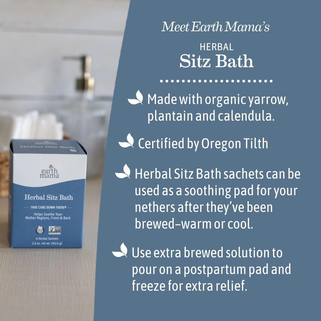 Earth Mama Herbal Sitz Bath Soak - 6 Count | Natural Postpartum Care & Hemorrhoid Relief with Witch Hazel & Calendula | Perfect for Pregnancy Recovery & Post-Birth Healing