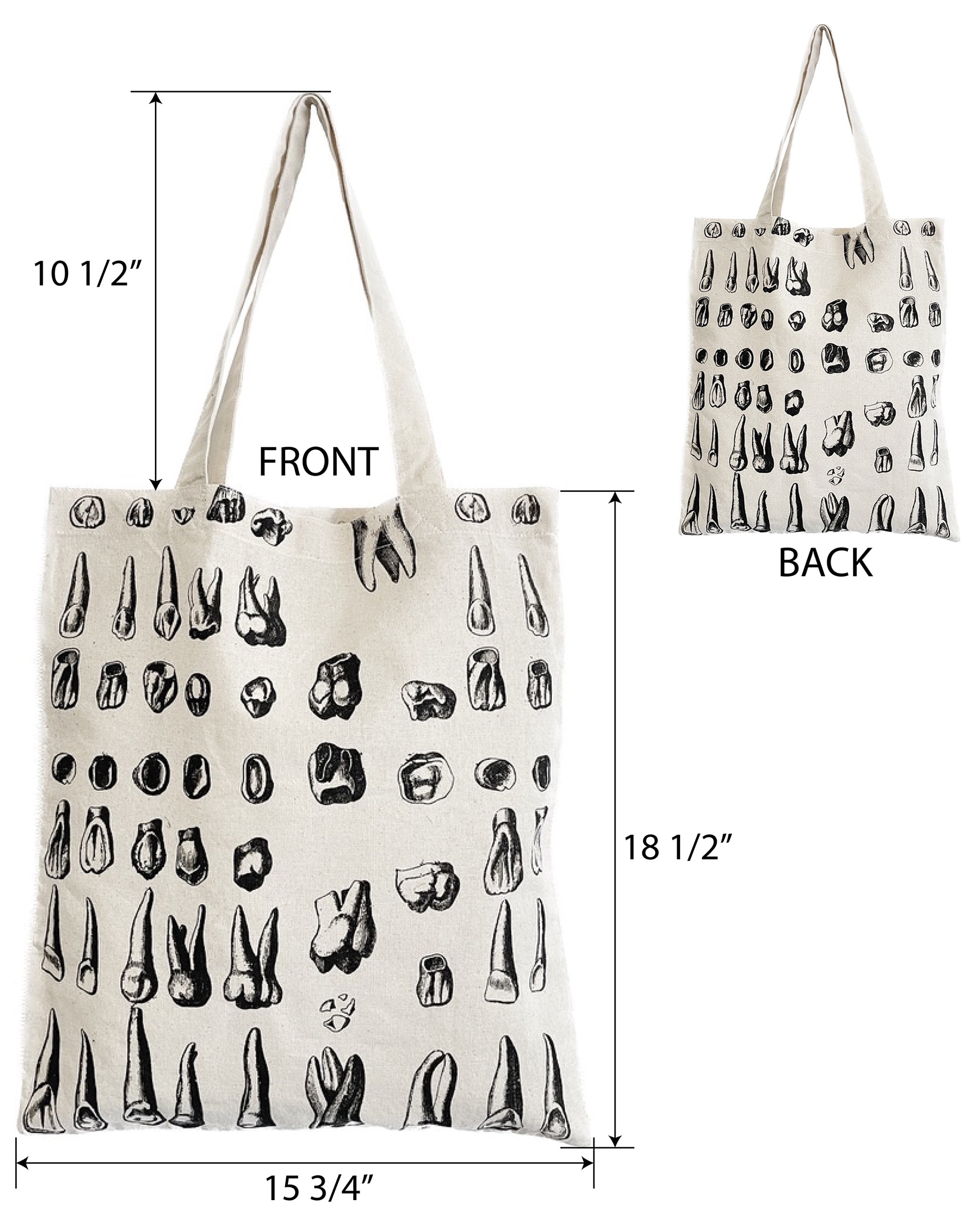 Eco-Friendly Teeth Anatomy Canvas Tote Bag - Durable Reusable Shopping Bag for Dentists, Students & Medical Professionals - Perfect for School, Work & Groceries