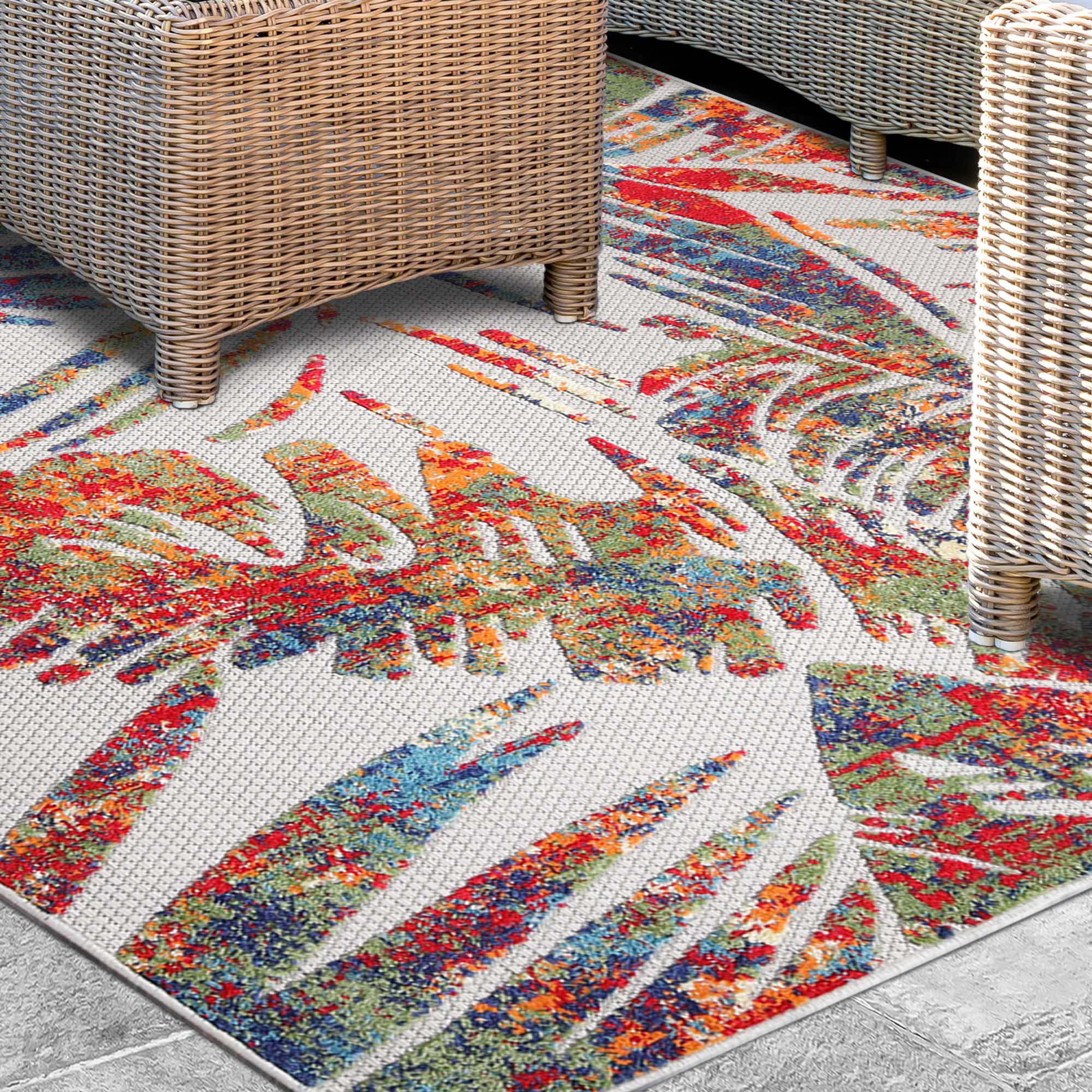 Botanical Leaves Modern Indoor/Outdoor Area Rug - Non-Slip Bohemian Runner for Living Room, Bedroom, Patio Decor | Eco-Friendly Home Accent Piece