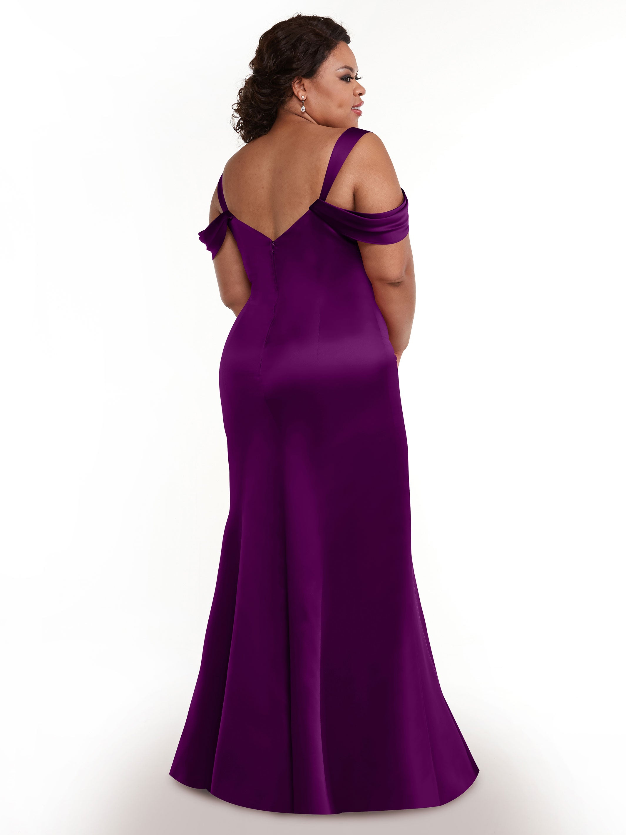 Elegant 80151 Fitted Satin Bridesmaid Dress with Off-The-Shoulder Sleeves - Perfect for Weddings, Formal Events & Special Occasions