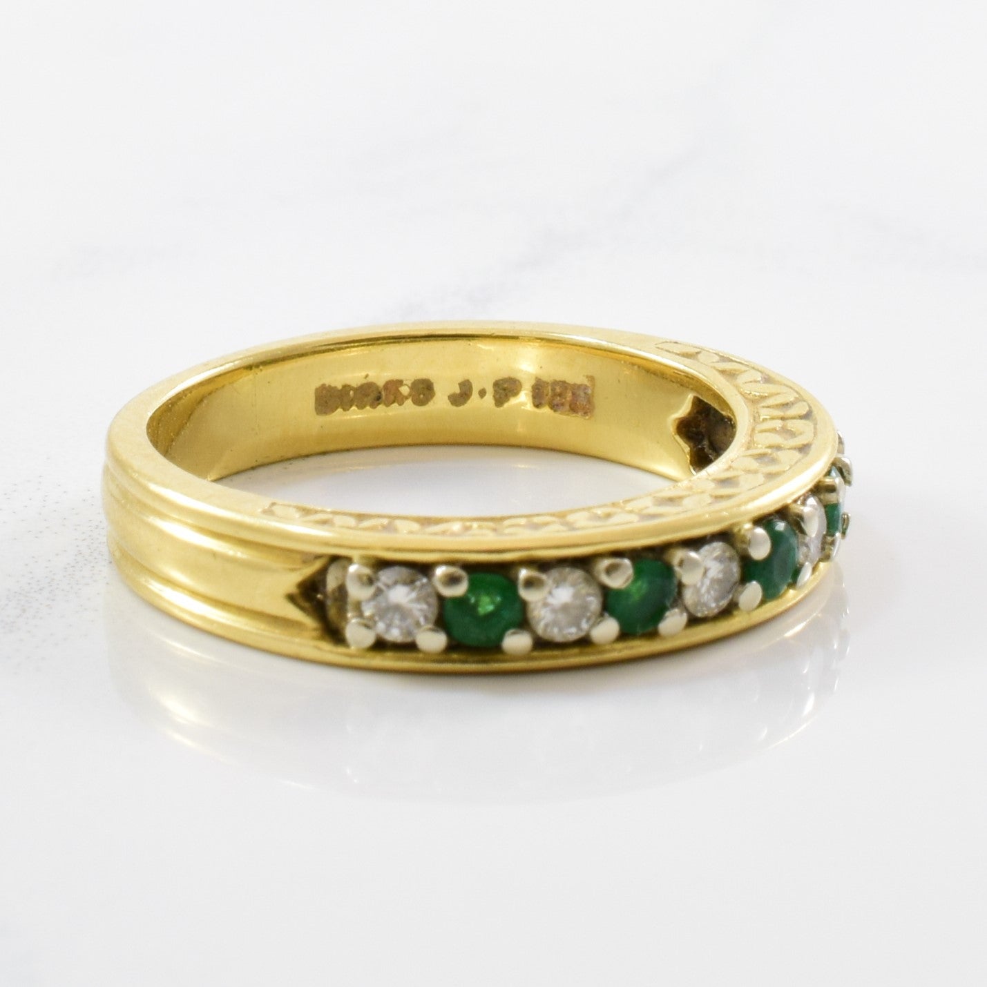 Birks Diamond & Emerald Ring 0.21ctw & 0.15ctw Size 4.75 - Elegant Wedding Band for Women, Perfect for Engagement, Anniversary & Special Occasions