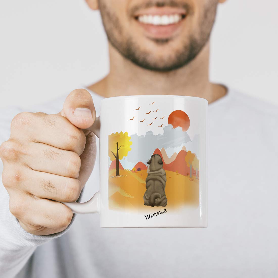 **Personalized Dog Mug for Dog Moms & Dads - Custom Coffee Cup with Dog Breed, Name & Photo - Unique Gift for Dog Lovers, Pet Memorial - Perfect for Birthday, Christmas & Father's Day (1 Dog, Autumn Design) - Great for Coffee, Tea & Hot Drinks at Home or Office**