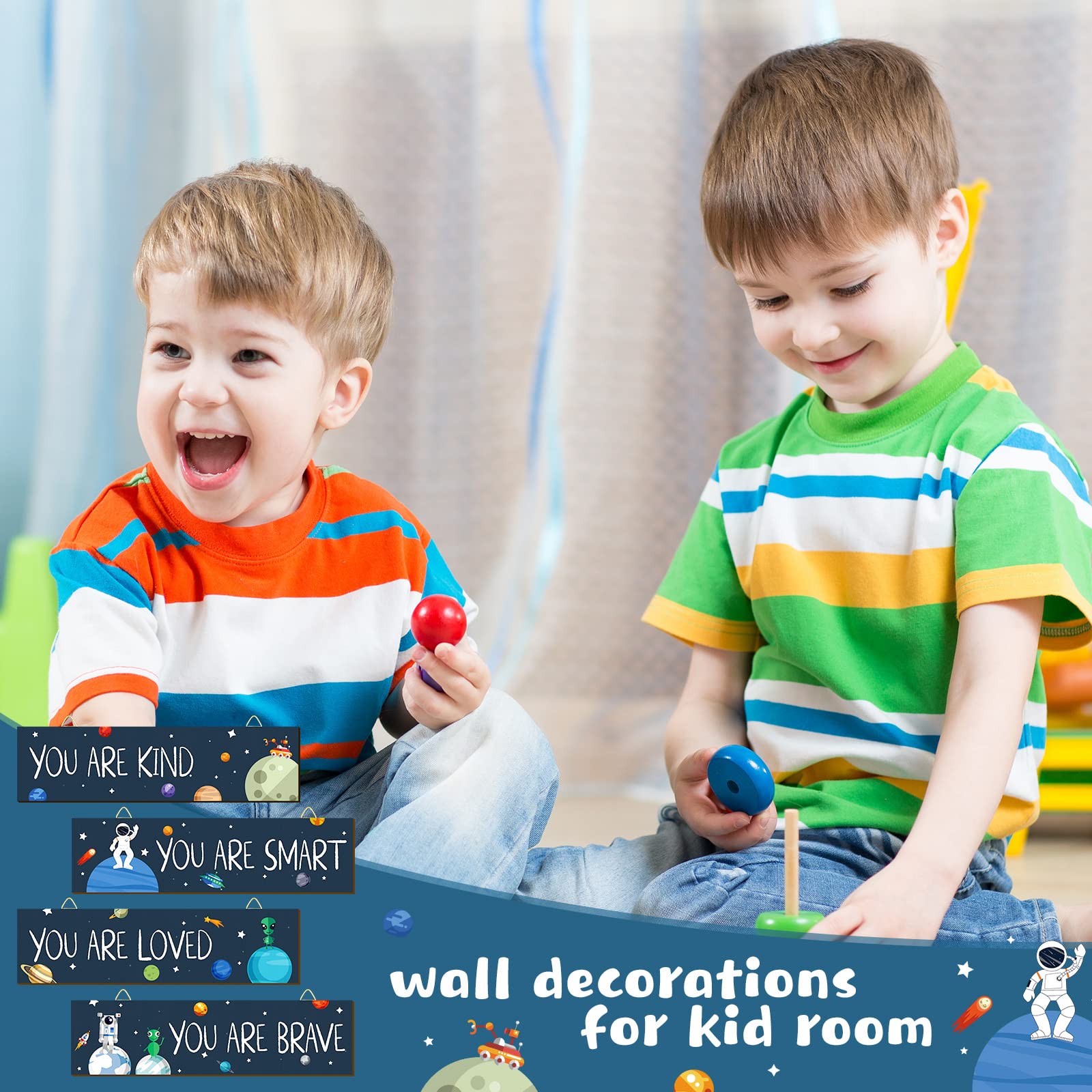 Chunful 4-Piece Wooden Space Themed Wall Art Set - Astronaut & Inspirational Posters for Bedroom, Living Room & Kids Room Decor | Perfect for Home, Office & Gift Giving