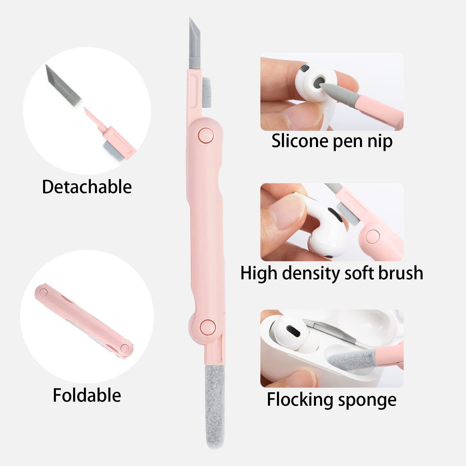 7-in-1 Electronic Cleaning Kit for Keyboards, Laptops, AirPods Pro, Phones & Screens - Includes Brush & Free Flannel Cloth (Pink) - Perfect for Home, Office & Travel Use